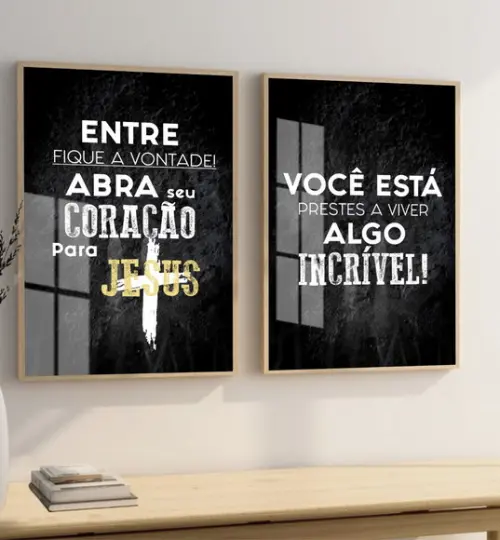 2 Quadros Decorativos Frases Motivacional Jesus Cristo Vidro