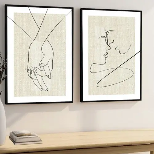 2 Quadros Decorativos Moderno Quarto Casal Moldura e Vidro