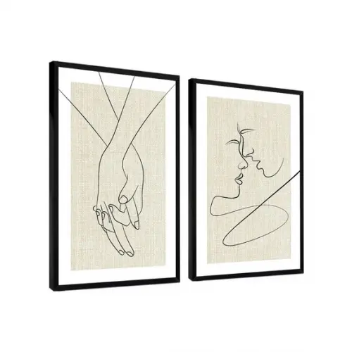 2 Quadros Decorativos Moderno Quarto Casal Moldura e Vidro