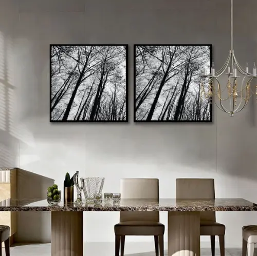 2 Quadros Galhos Paisagem Preto e Branco Decoração Molduras
