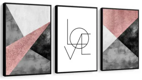 3 Quadros Abstrato Geométrico Love Casal Decoração Molduras