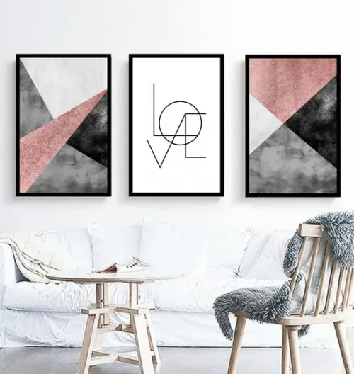 3 Quadros Abstratos Geométricos Love Casal Decoração Moldura