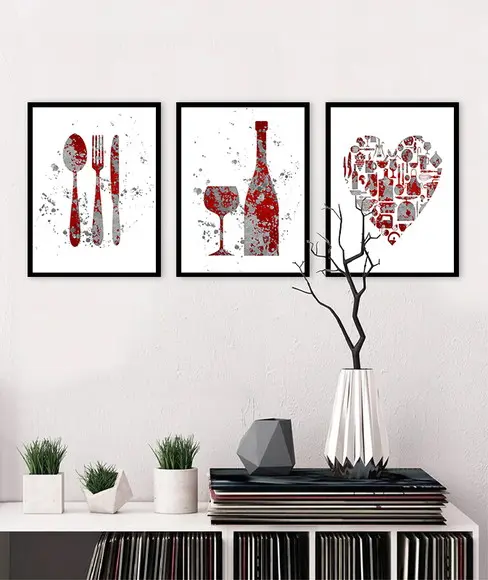 3 Quadros Cozinha Cheff Restaurantes Vinho Decoração Moldura