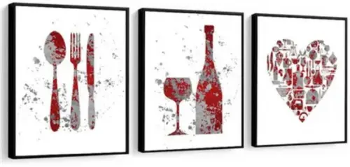 3 Quadros Cozinha Cheff Restaurantes Vinho Decoração Moldura