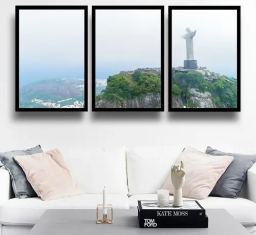 3 Quadros Cristo Redentor Rio De Janeiro Decoração Moldura