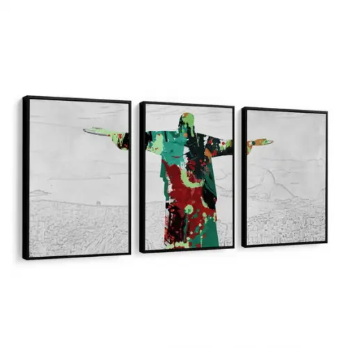 3 Quadros Cristo Redentor Rio De Janeiro Decoração Molduras