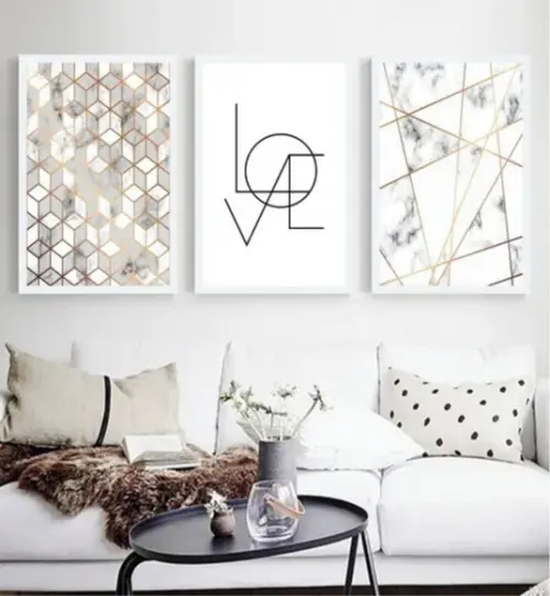 3 Quadros Decorativos Abstrato Geométrico Mármore Casal Love
