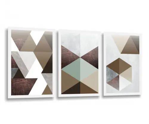 3 Quadros Decorativos Abstrato Geométrico Tons Marrom Neutro