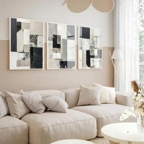 3 Quadros Decorativos Abstrato Moderno Luxo Moldura e Vidro