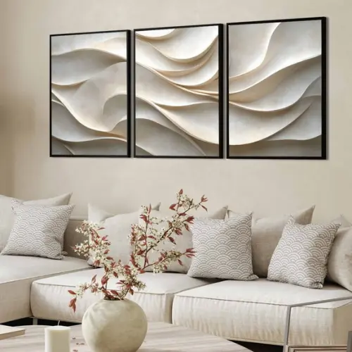 3 Quadros Decorativos Abstrato Moderno Luxo Moldura Vidro