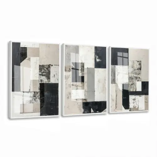 3 Quadros Decorativos Abstrato Moderno Luxo Moldura e Vidro