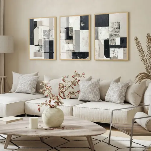 3 Quadros Decorativos Abstrato Moderno Mármore Luxo Vidro
