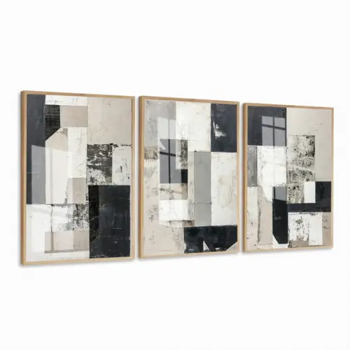 3 Quadros Decorativos Abstrato Moderno Mármore Luxo Vidro