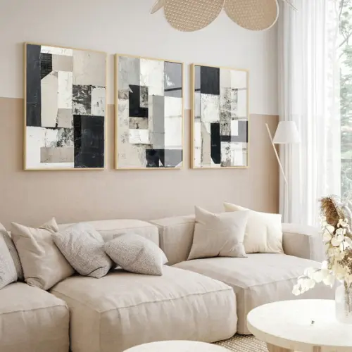 3 Quadros Decorativos Abstrato Moderno Mármore Luxo Vidro