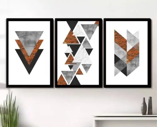 3 Quadros Decorativos Abstratos Geométricos Marrom Molduras