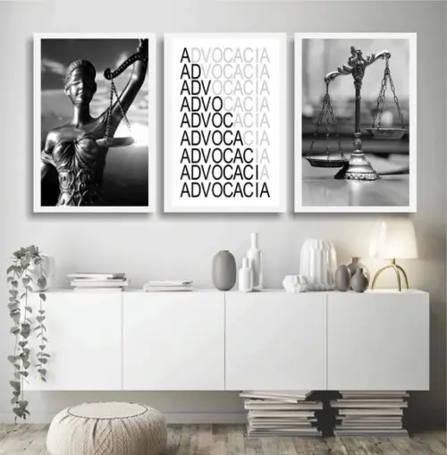 3 Quadros Decorativos Balança Escritório Advogado Moldura