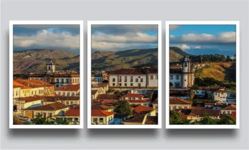 3 Quadros Decorativos Cidades Históricas Ouro Preto Moldura