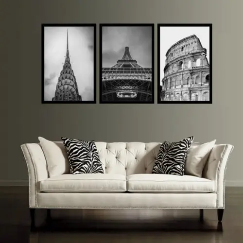 3 Quadros Decorativos Cidades Nova York Roma Paris Molduras