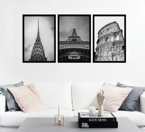 3 Quadros Decorativos Cidades Nova York Roma Paris Molduras