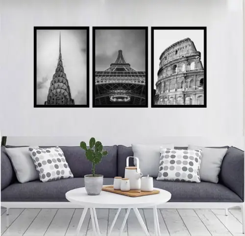 3 Quadros Decorativos Cidades Nova York Roma Paris Molduras