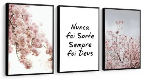3 Quadros Decorativos Com Frases Flor De Cerejeira Moldura