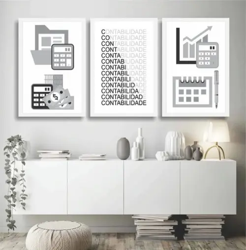 3 Quadros Decorativos Escritório Contador Conjunto Moldura