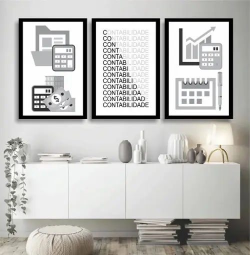 3 Quadros Decorativos Escritórios Contador Conjunto Molduras