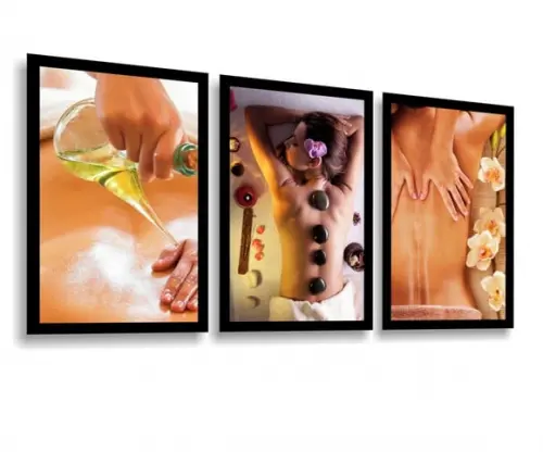 3 Quadros Decorativos Estética Massagem Spá Molduras Vidro