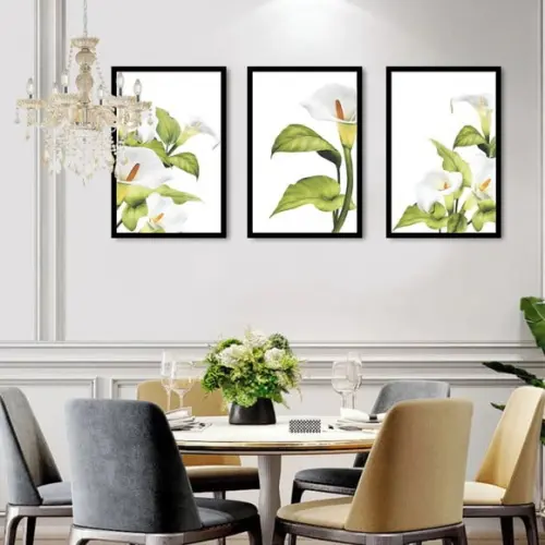 3 Quadros Decorativos Flor Copo de Leite Botânico Moldura