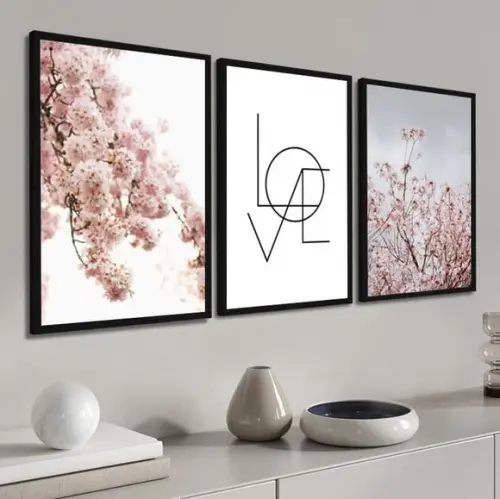 3 Quadros Decorativos Folhagem Love Quarto De Casal Molduras