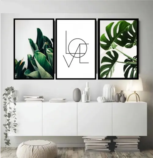 3 Quadros Decorativos Folhagens Costela Love Casal Molduras