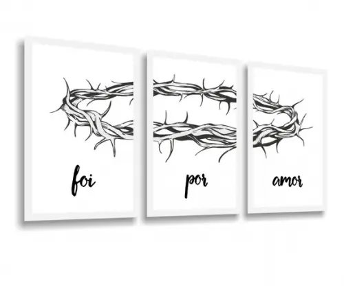 3 Quadros Decorativos Jesus Cristo Fé Oração Amor Moldura