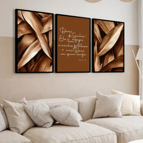 3 Quadros Decorativos Jesus Salmo Fé Frases Moldura Vidro
