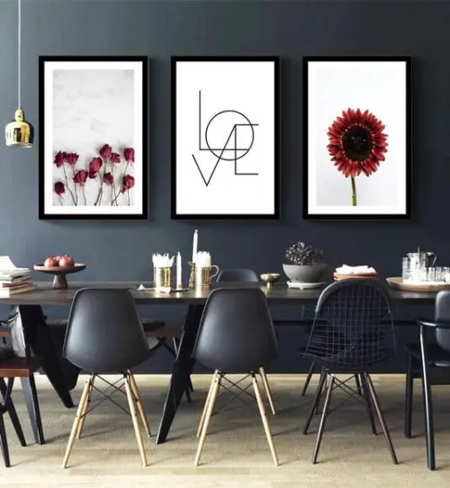 3 Quadros Decorativos Love Folhagem Quarto de Casal Moldura