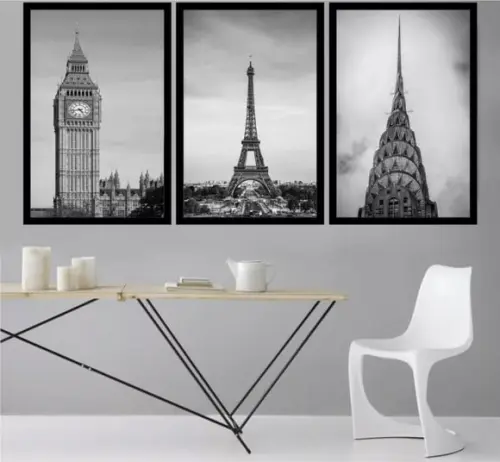 3 Quadros Decorativos Londres Paris Nova York Preto e Branco