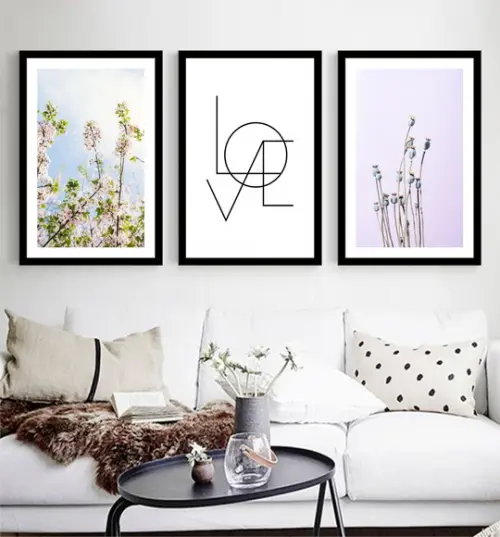 3 Quadros Decorativos Love Folhagem Quarto De Casal Molduras