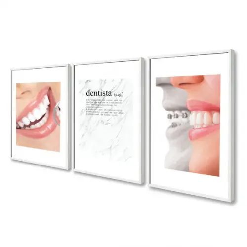 3 Quadros Decorativos Odonto Consultório Dentistas Molduras