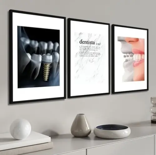 3 Quadros Decorativos Odontologia Profissão Dentista Moldura