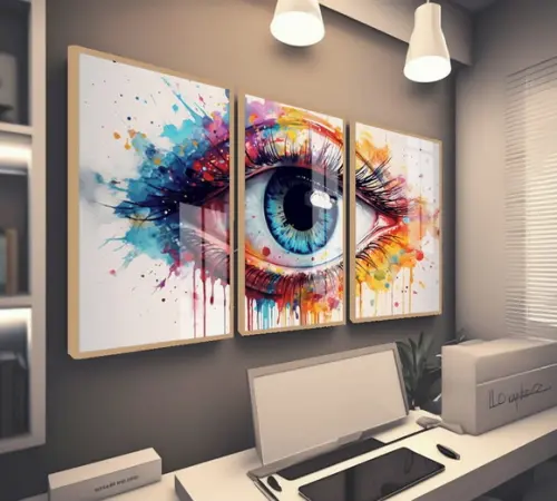 3 Quadros Decorativos Oftalmologia Olho Colorido com Vidro