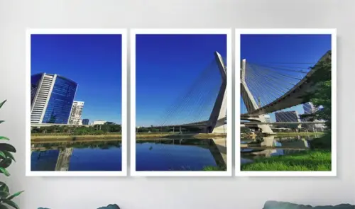 3 Quadros Decorativos Ponte Estaiada De São Paulo Moldura