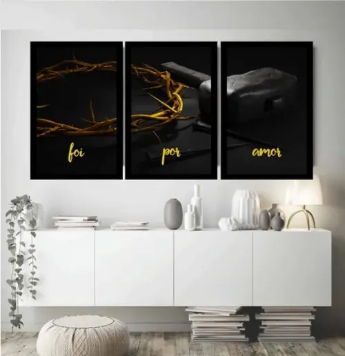 3 Quadros Decorativos Religioso Jesus Cristo Foi Por Amor