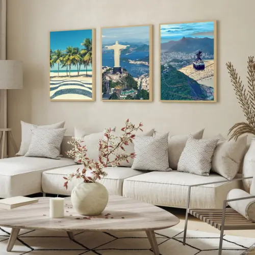 3 Quadros Decorativos Rio de Janeiro Cristo Redentor Moldura
