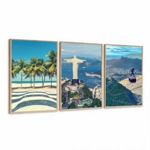 3 Quadros Decorativos Rio de Janeiro Cristo Redentor Moldura