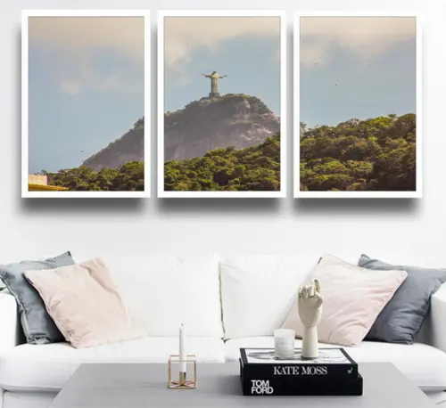 3 Quadros Decorativos Rio De Janeiro Cristo Redentor Moldura