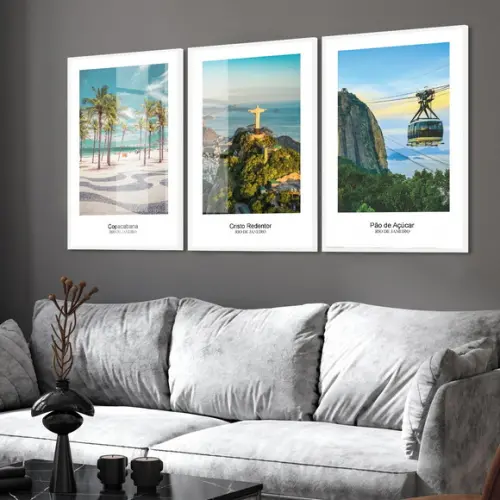 3 Quadros Decorativos Rio de Janeiro Pontos Turísticos Vidro