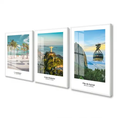 3 Quadros Decorativos Rio de Janeiro Pontos Turísticos Vidro