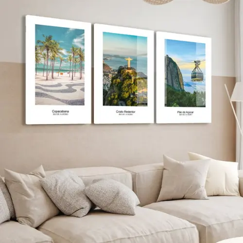 3 Quadros Decorativos Rio de Janeiro Pontos Turísticos Vidro