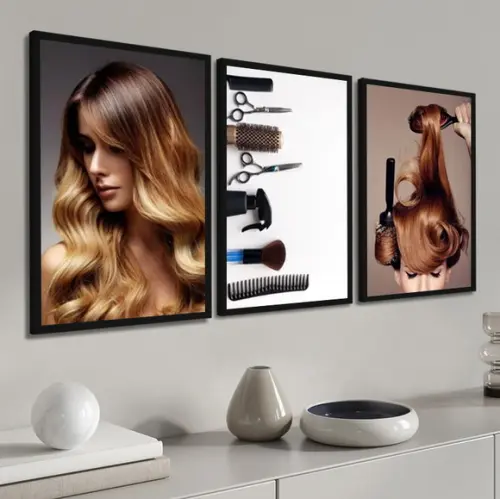 3 Quadros Decorativos Salão Cabeleireira Estética Moldura