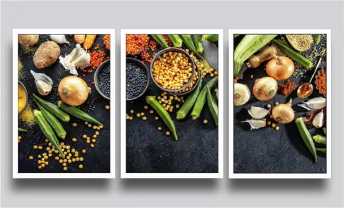 3 Quadros Decorativos Tempero Gastronomia Culinária Molduras