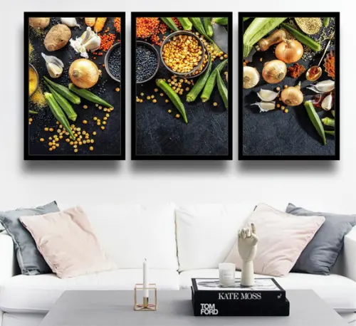3 Quadros Decorativos Temperos Gastronomia Culinária Moldura